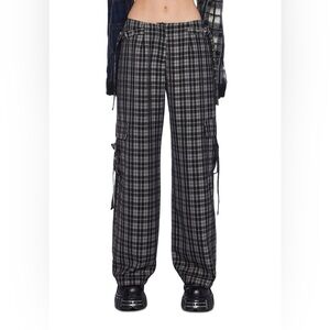 The Ragged Priest Black and Gray Plaid Cargo Trousers